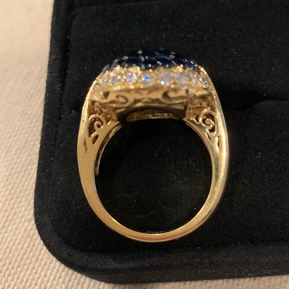 Blue Sapphire and Diamond Halo Cocktail Ring - Picture 5 of 8